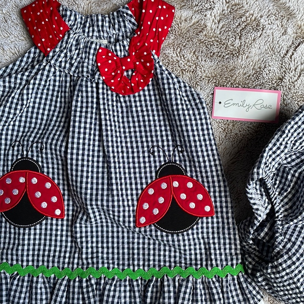 Emily Rose 12M Navy Checker Lady Bug Dress